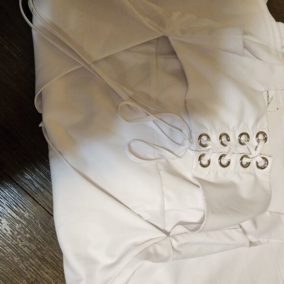 Naked Wardrobe Bustier Lace-Up Back Fit & Flare Minidress NWT White Large - Picture 5 of 8
